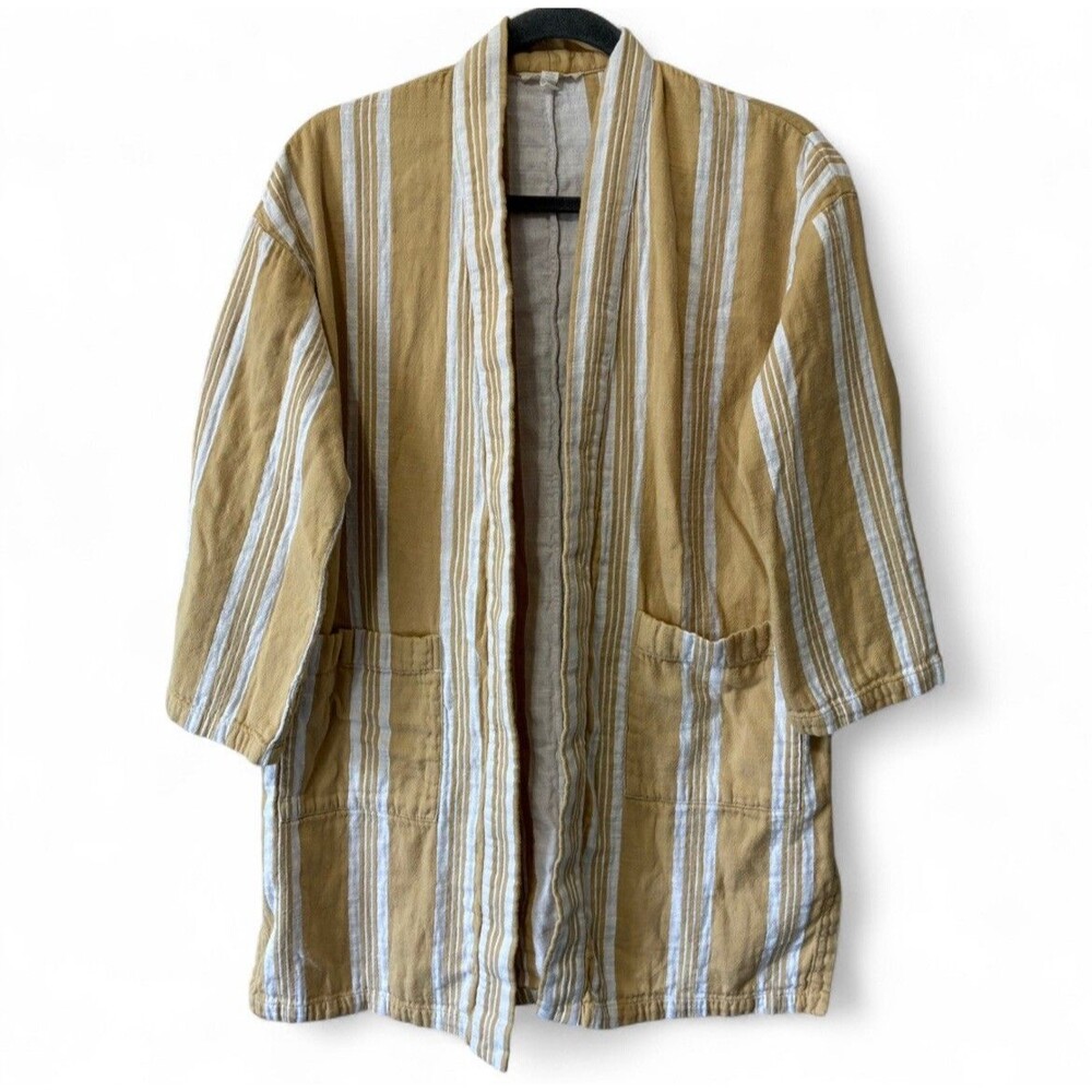 Eileen Fisher Kimono Organic Cotton Oversize Jacket XXS/XS Bohemian Boho Yellow